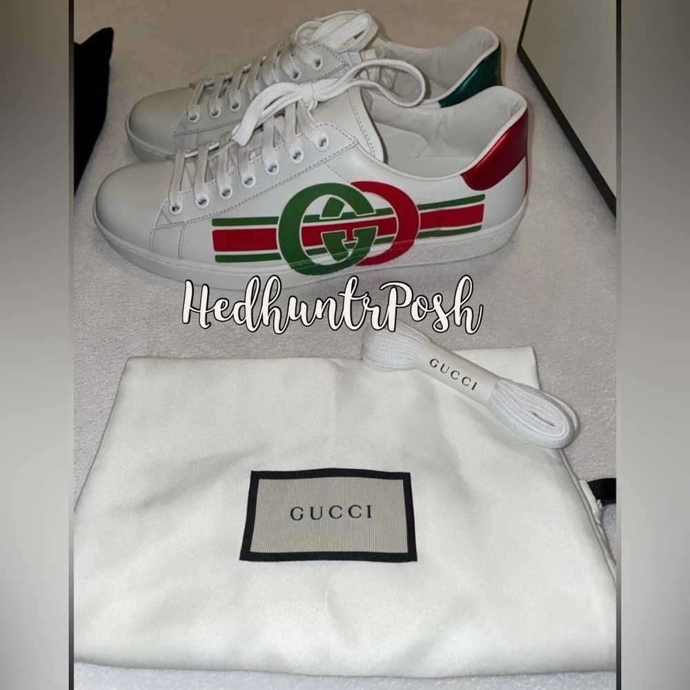 🎉HP🎉New Gucci Interlocking GG Logo Leather Sneaker US Wom 8.5/Men's 6.5♥️👟